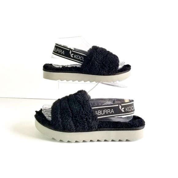 UGG Fluff Yeah Slide Black Slipper Sandal Sz 7 38 Sheepskin Fur Gray Soles - Picture 5 of 14